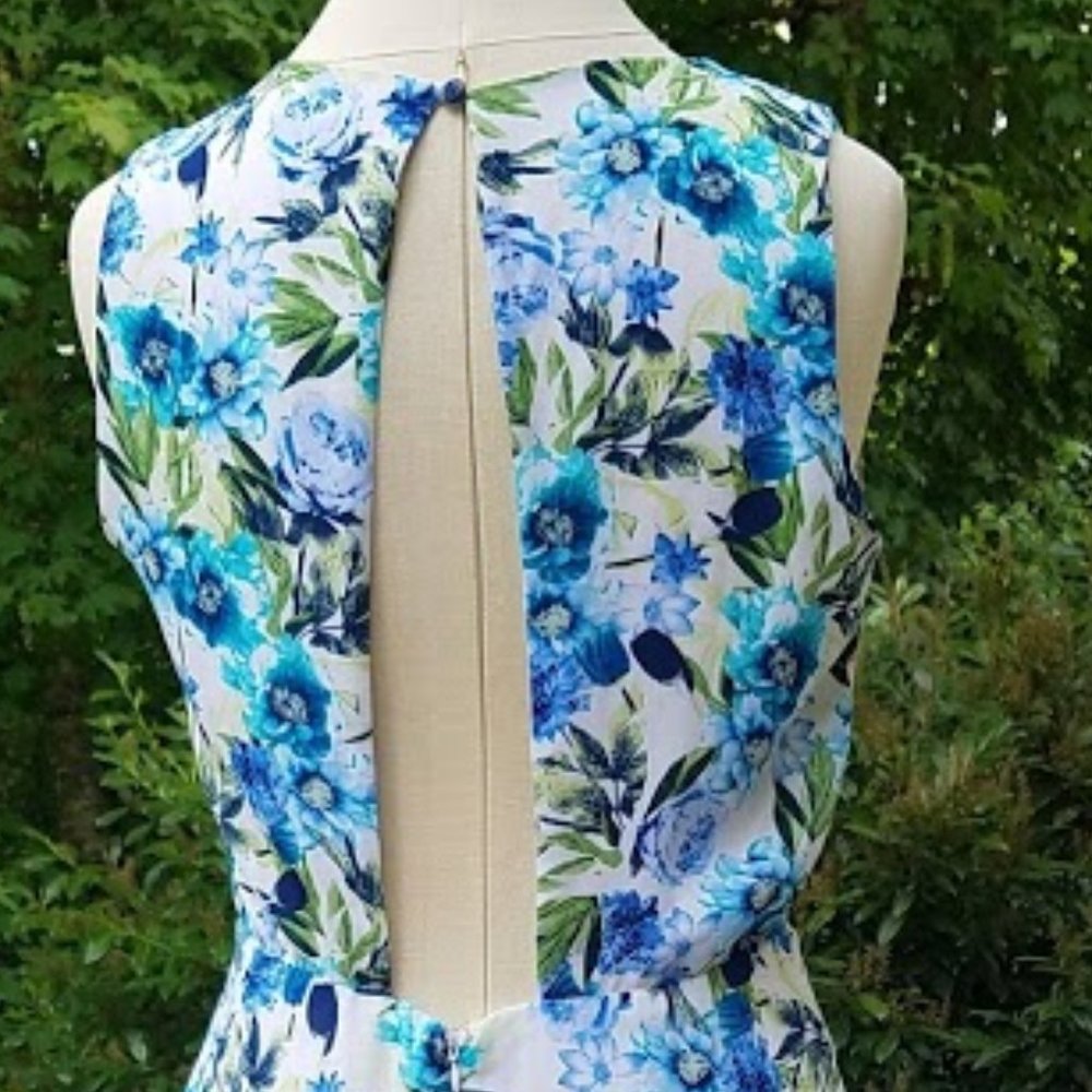 Blue Green Summer Floral Forever 21 LG Lined Dress - Picture 2 of 7